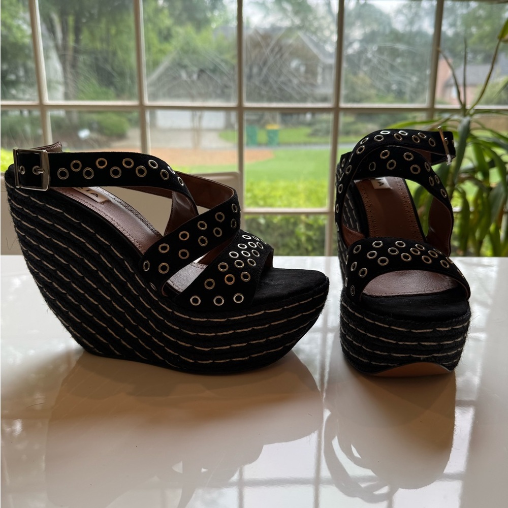 Alaia Black Wedge Sandals with Edgy Studded Straps